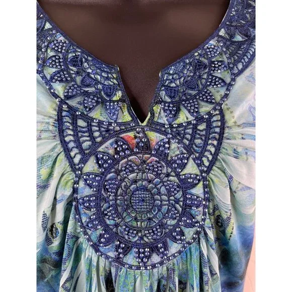 Apt 9 Blouse Women Blue Green Short Sleeve Stretch Smooth Knit Top Size Medium M - Picture 5 of 11